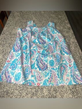 Talbots Midi Dress Size 22W Fresco Blue Pink Paisley Sleeveless Square Neck